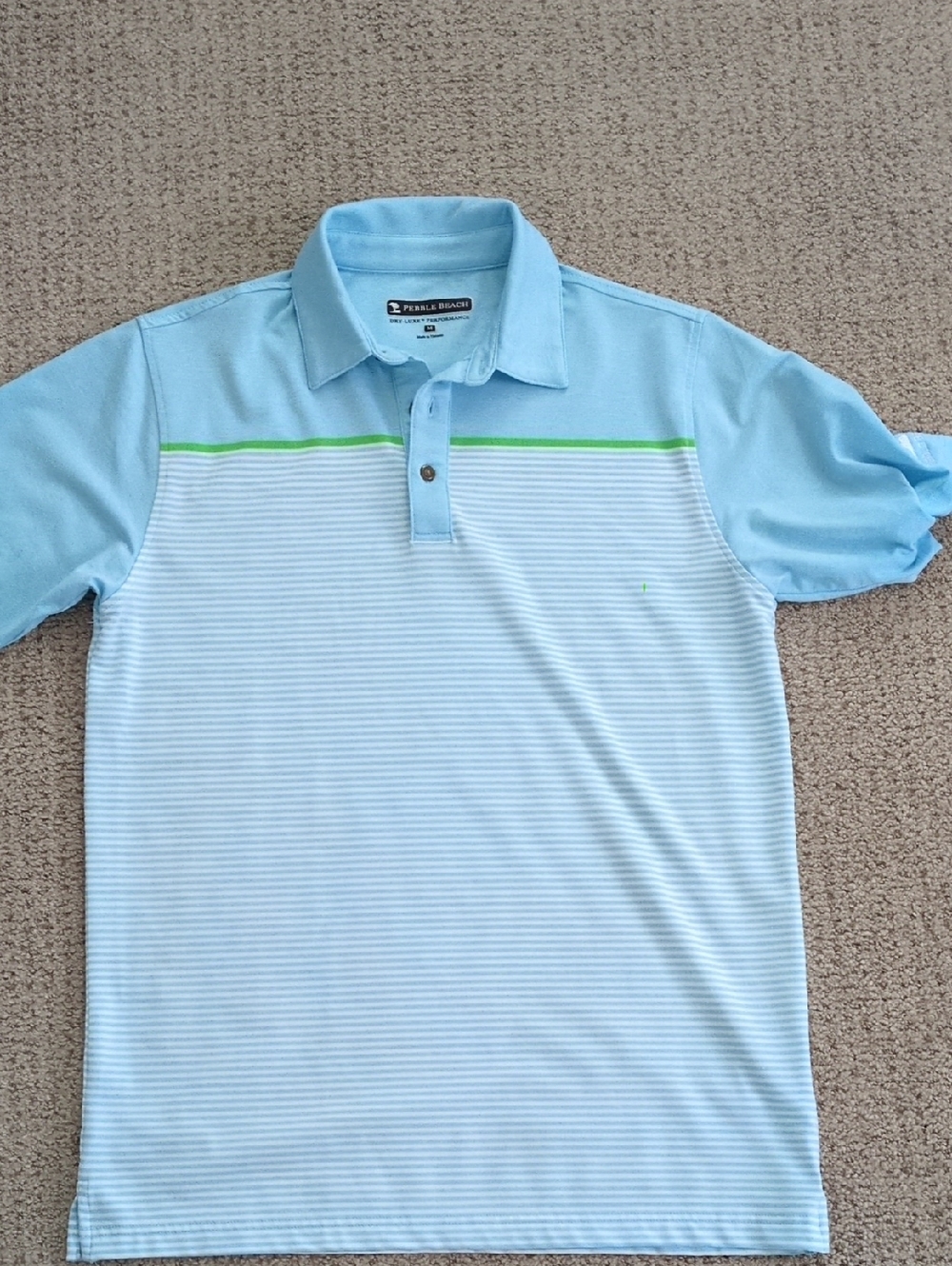 Pebble Beach Light Blue Polo with Lime Chest Stripe